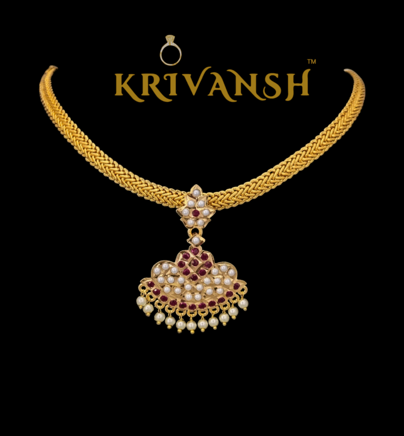 Impon RubyPink stone with Pearls Attigae Necklace