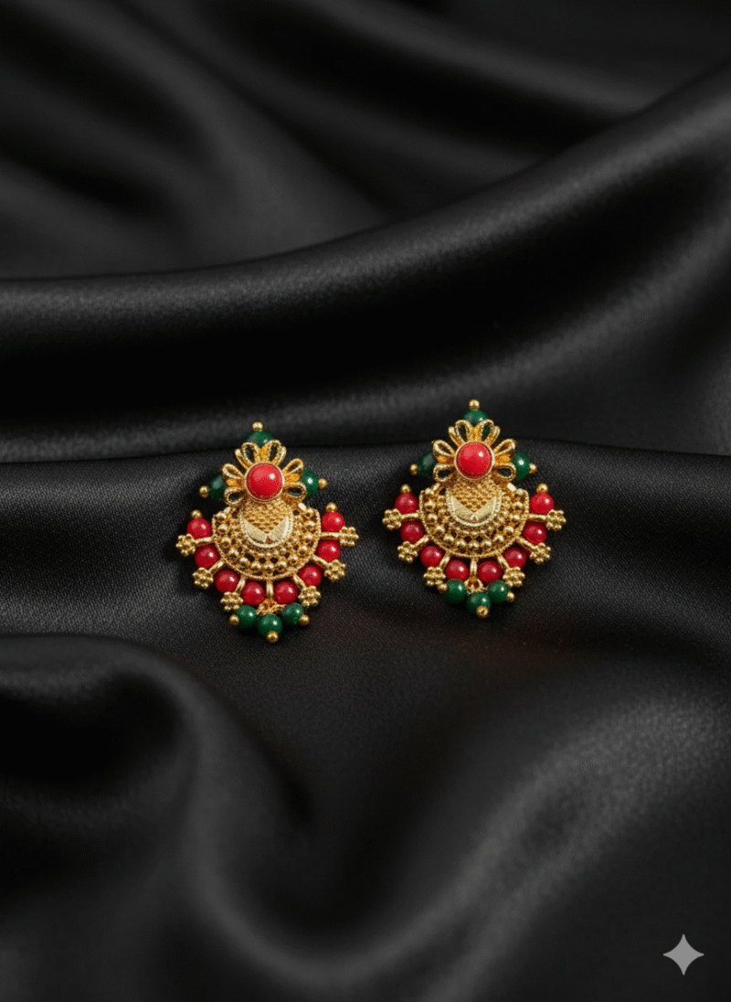 Coral-Jade Unique Stud Earring
