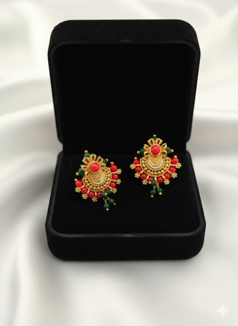 Coral-Jade Unique Stud Earring - Image 2