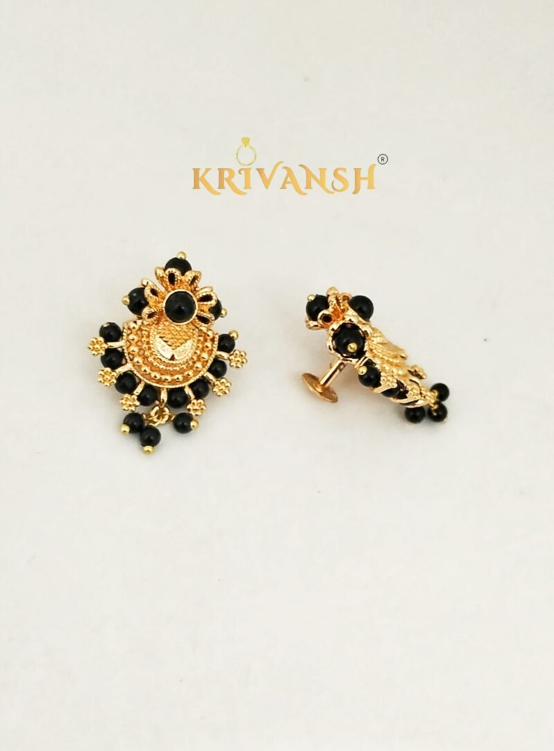 Black Beaded Unique Stud Earring - Image 2